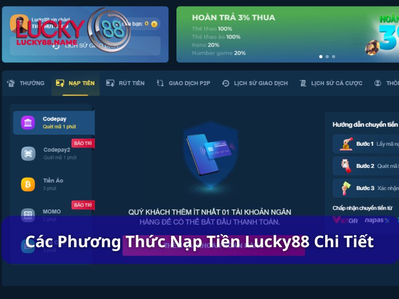 Các phương thức nạp tiền tại Lucky88